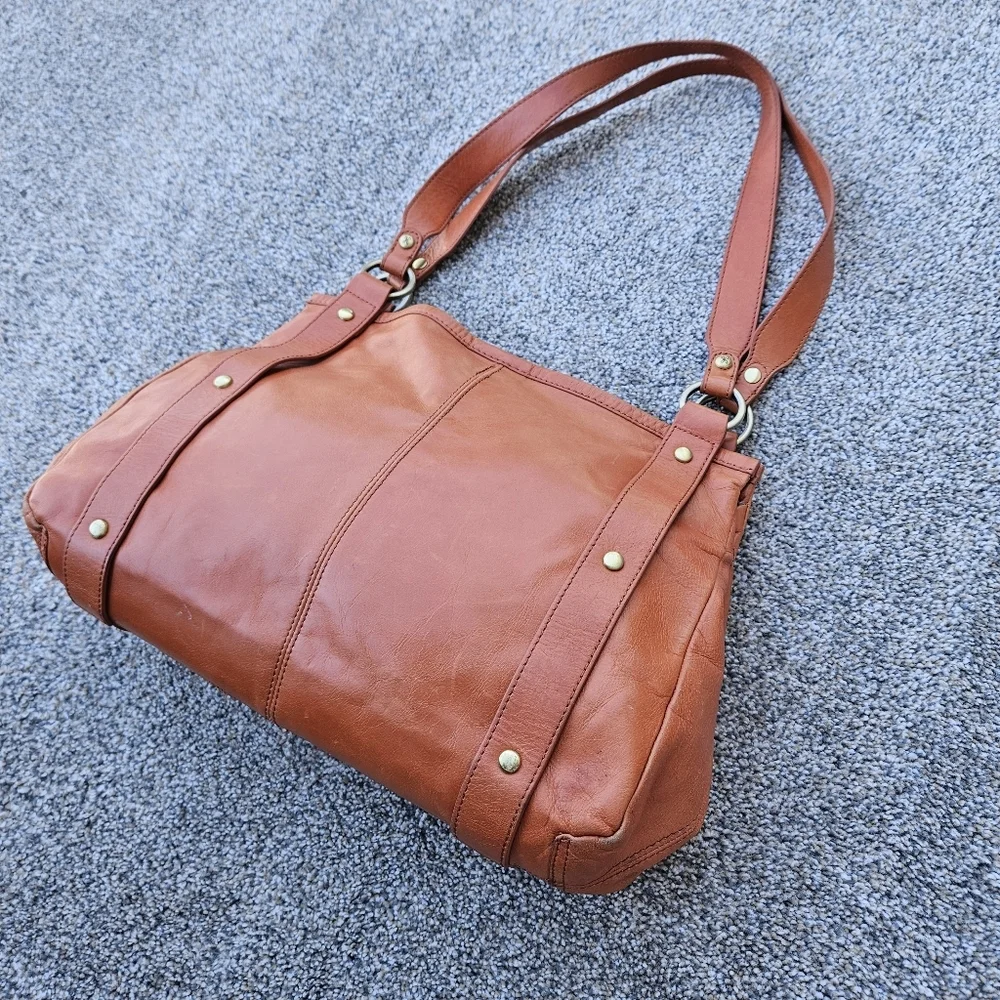 HOBO International Toffee Brown Leather Shoulder Bag Wanderlust Lining VTG Purse